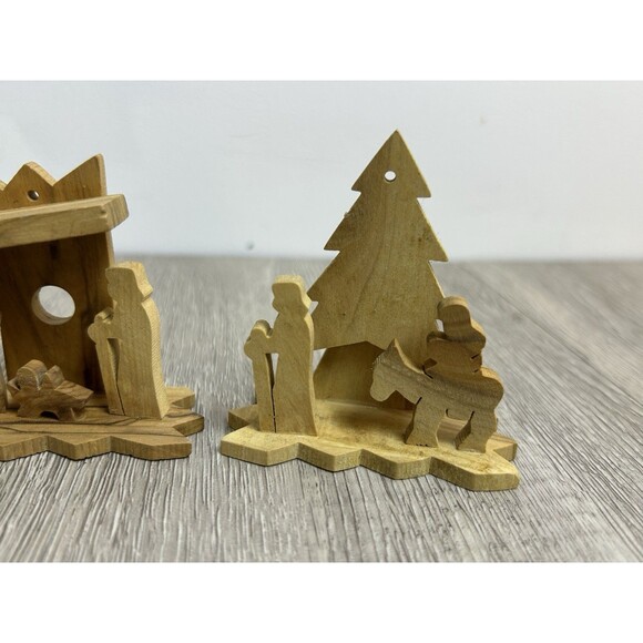 Set Of 3 Wooden Hand Carved Bethlehem Holy Land Christmas Figurines Ornaments - Picture 4 of 8